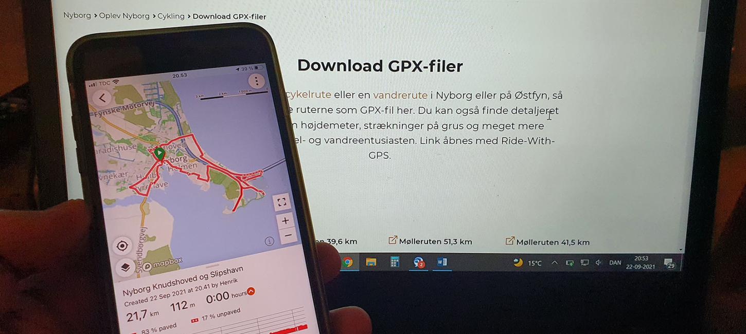 Download GPX-filer af cykel- og vandreruter i Nyborg til din smartphone